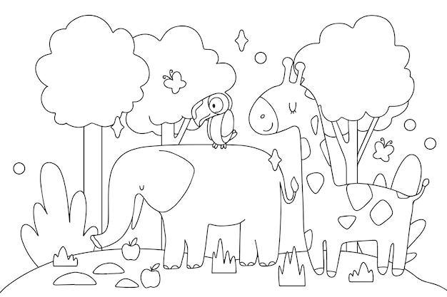 Free Vector hand drawn kawaii coloring book illustration