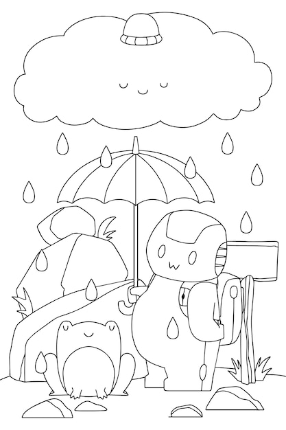 Hand drawn kawaii coloring book illustration