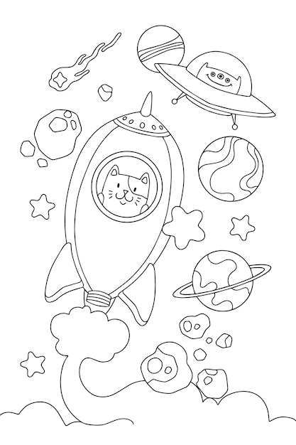 Hand drawn kawaii coloring book illustration