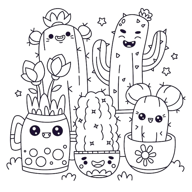 Free vector hand drawn kawaii coloring book illustration