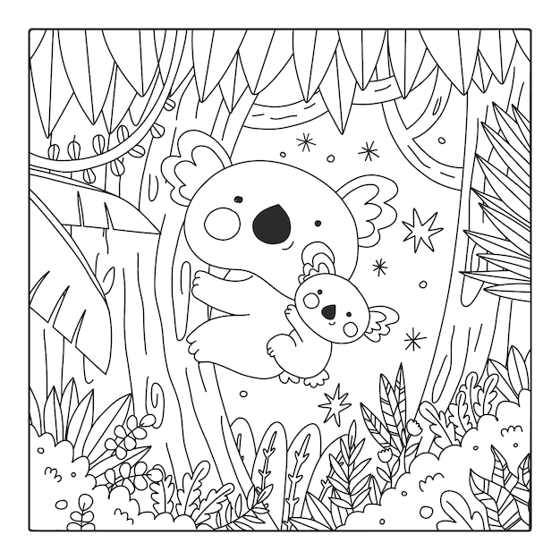 Hand drawn kawaii coloring book illustration