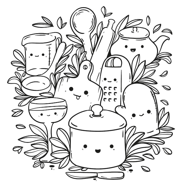 Free Vector hand drawn kawaii coloring book illustration