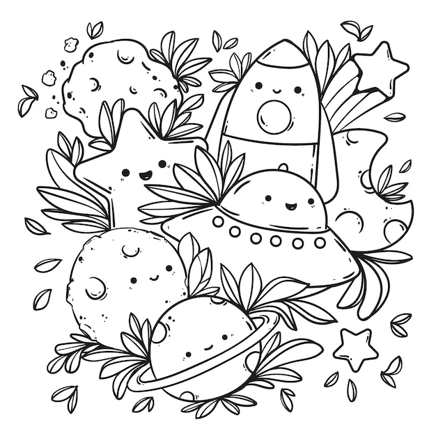 Free Vector hand drawn kawaii coloring book illustration