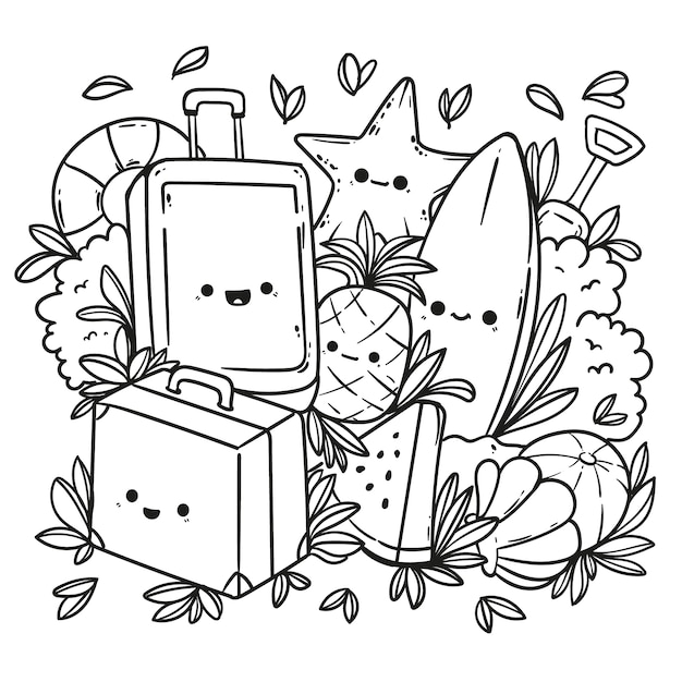 Free vector hand drawn kawaii coloring book illustration