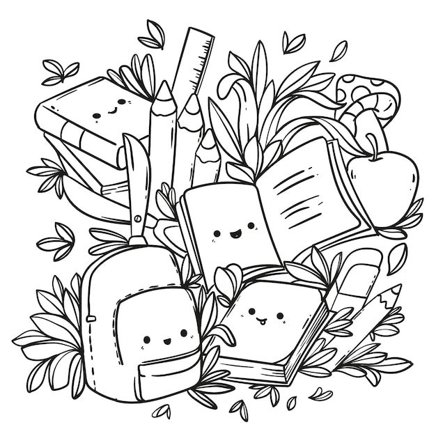 Free vector hand drawn kawaii coloring book illustration