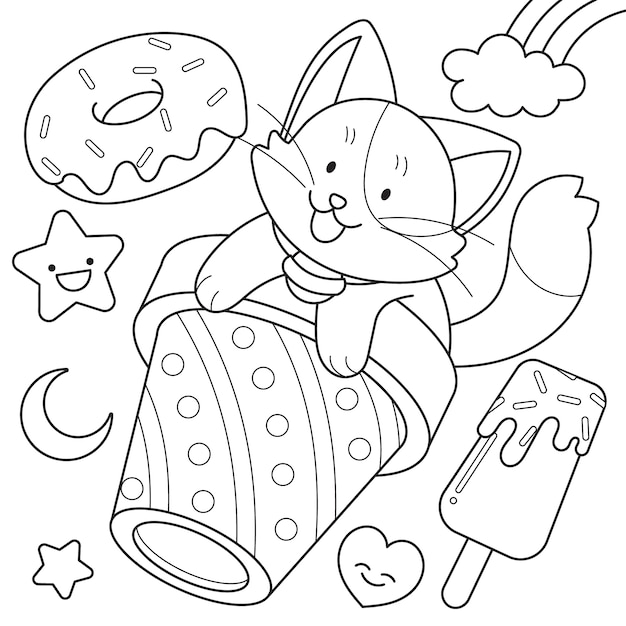 Free Vector hand drawn kawaii coloring book illustration