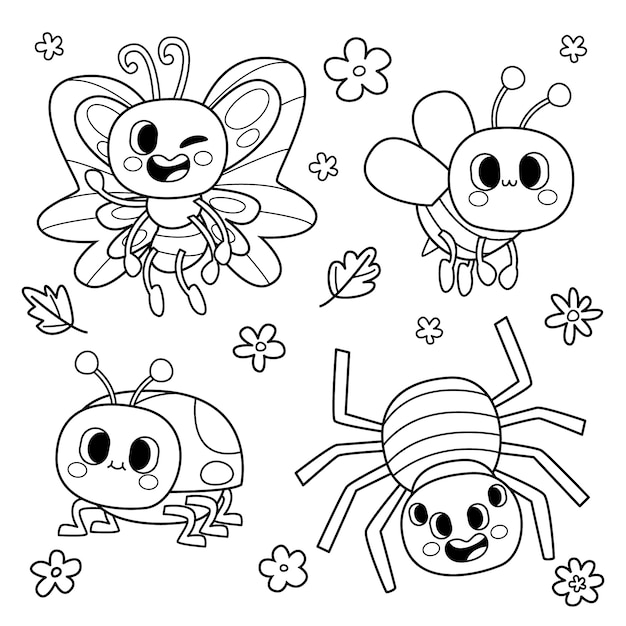 Hand drawn kawaii coloring book illustration