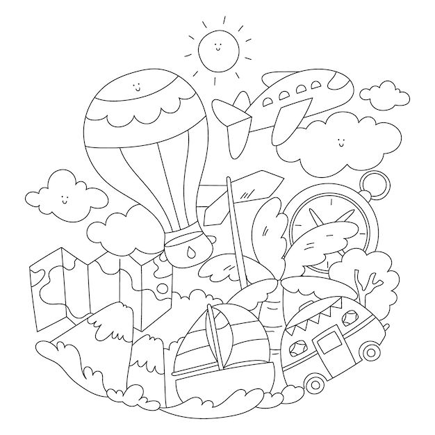 Free Vector hand drawn kawaii coloring book illustration