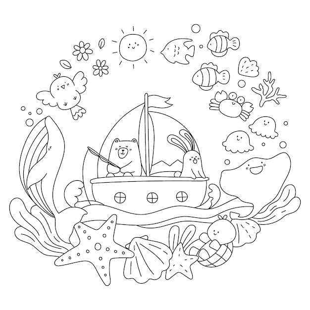 Free vector hand drawn kawaii coloring book illustration