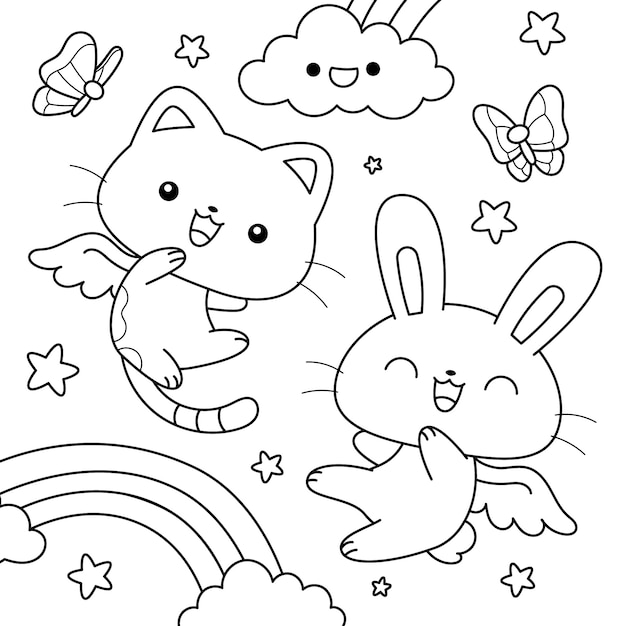 Free Vector hand drawn kawaii coloring book illustration