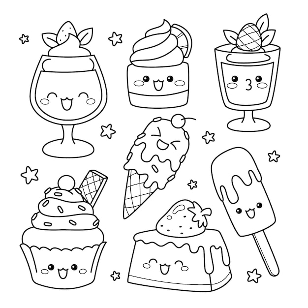 Free vector hand drawn kawaii coloring book illustration