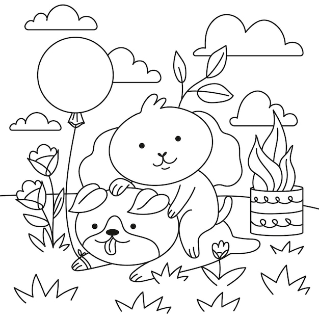 Hand drawn kawaii coloring book illustration