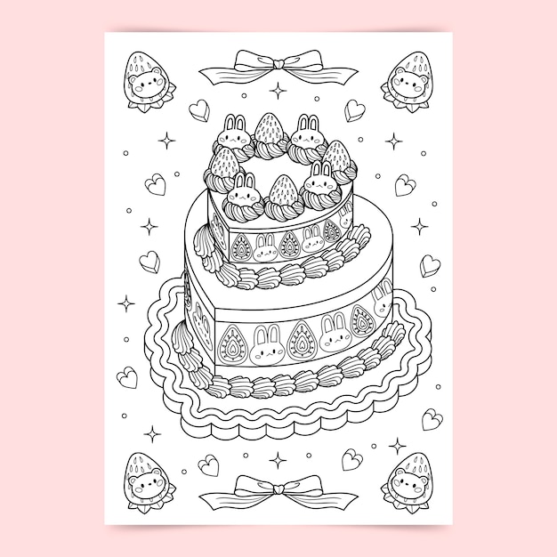 Free Vector hand drawn kawaii coloring book illustration