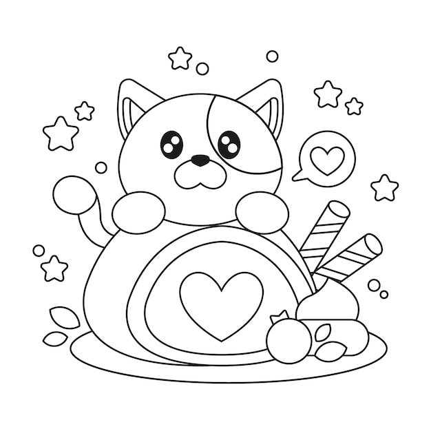 Hand drawn kawaii coloring book illustration