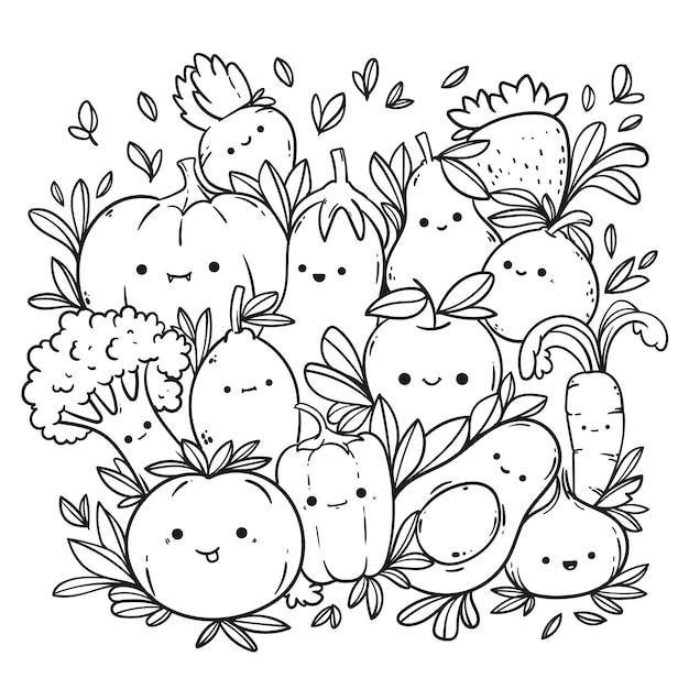 Free vector hand drawn kawaii coloring book illustration