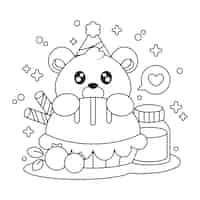 Free vector hand drawn kawaii coloring book with bear