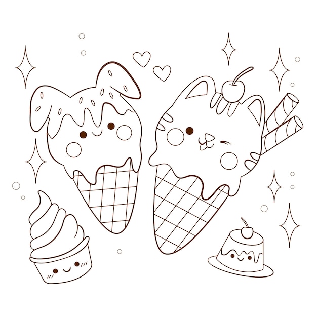 Free Vector hand drawn kawaii coloring book