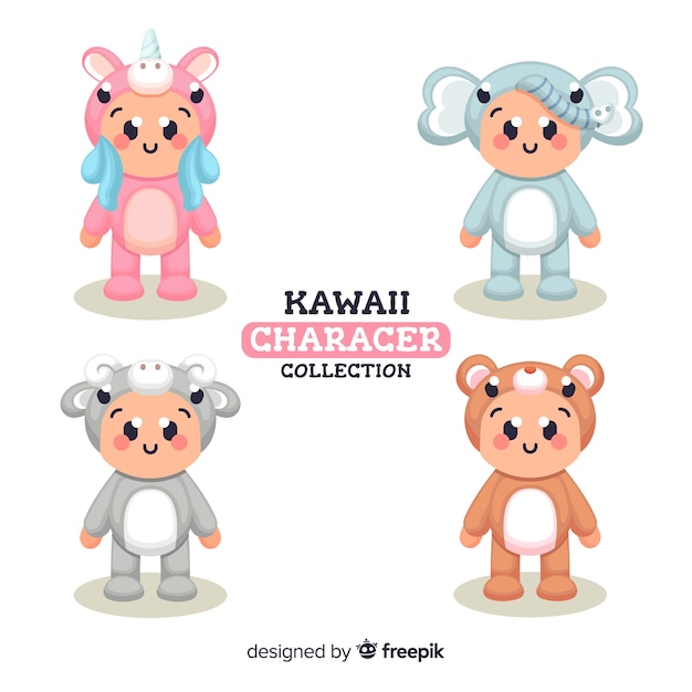 Hand drawn kawaii disguised characters collection