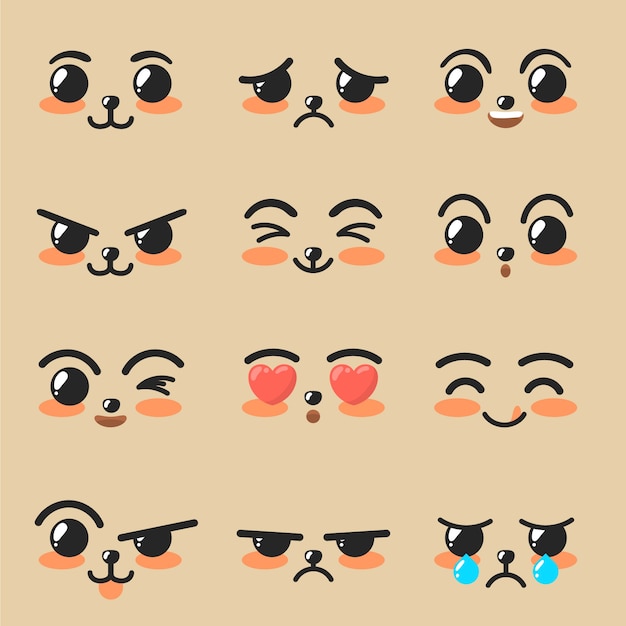 Free vector hand drawn kawaii face collection