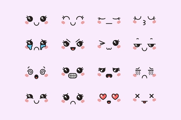 Free Vector hand drawn kawaii face collection