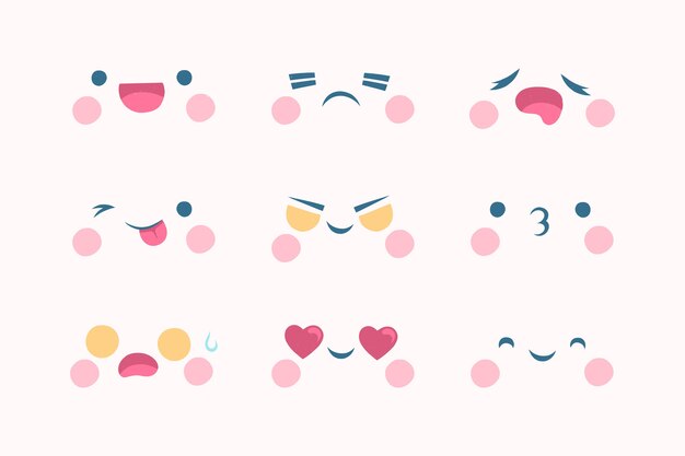 Hand drawn kawaii face collection