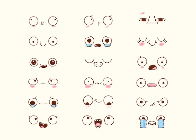 Hand drawn kawaii face collection