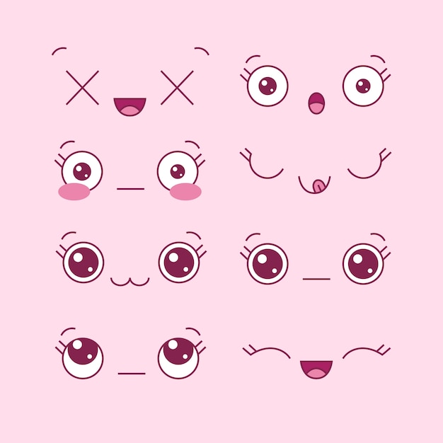 Hand drawn kawaii face collection