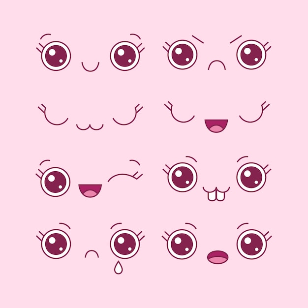 Free Vector hand drawn kawaii face collection