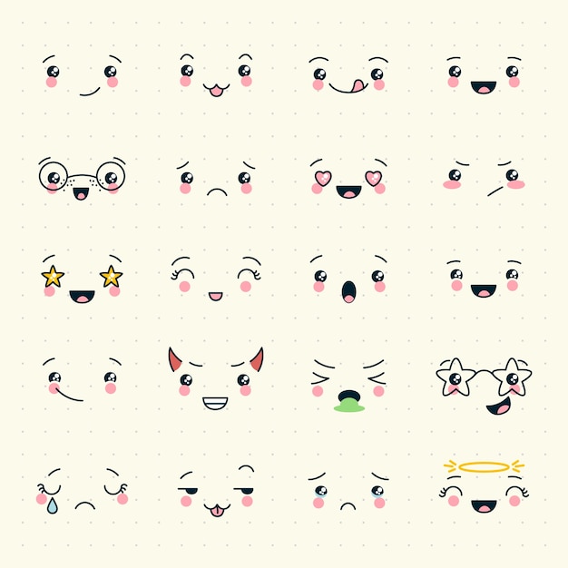 Hand drawn kawaii face collection