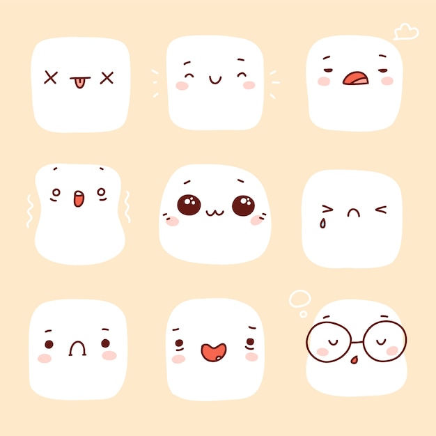 Hand drawn kawaii face collection