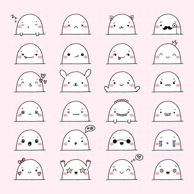 Free Vector hand drawn kawaii face collection