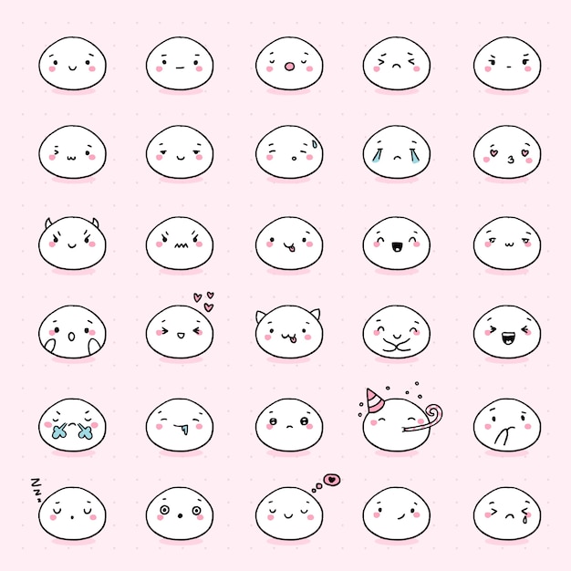 Hand drawn kawaii face collection