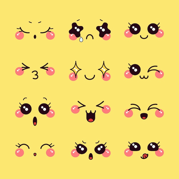 Free Vector hand drawn kawaii face illustrations