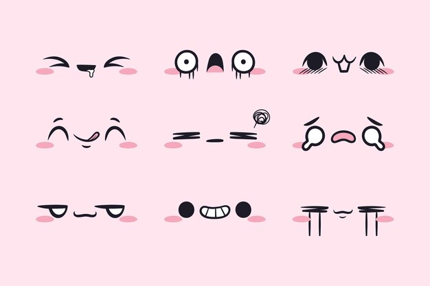 Hand drawn kawaii face illustrations