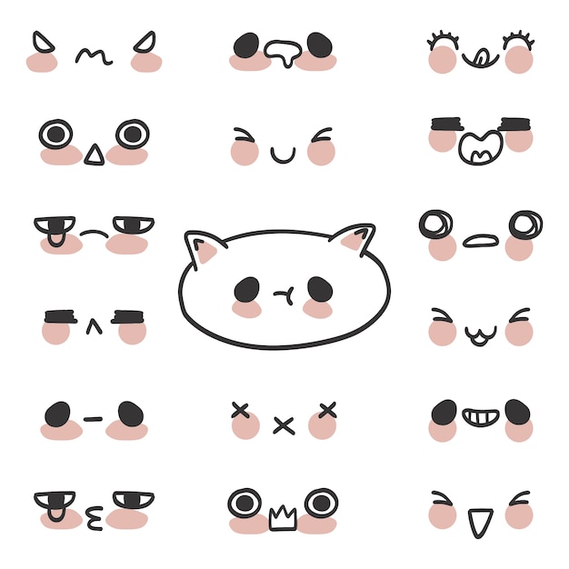 Free Vector hand drawn kawaii face illustrations