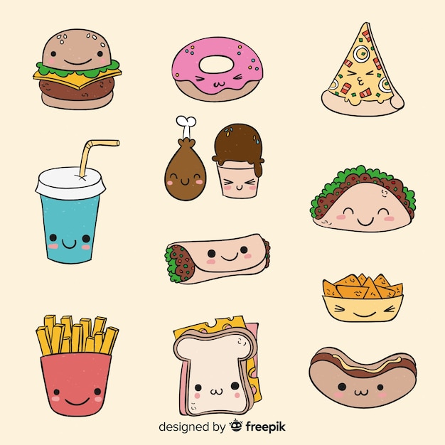 Hand drawn kawaii fast food collection