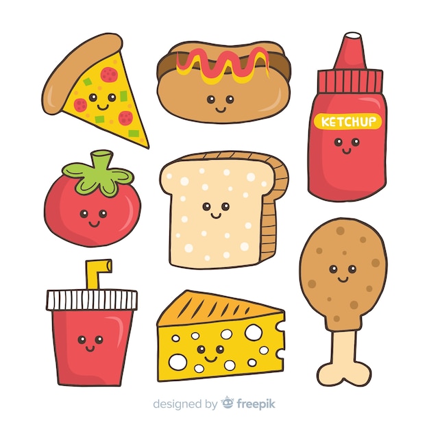 Hand drawn kawaii fast food pack