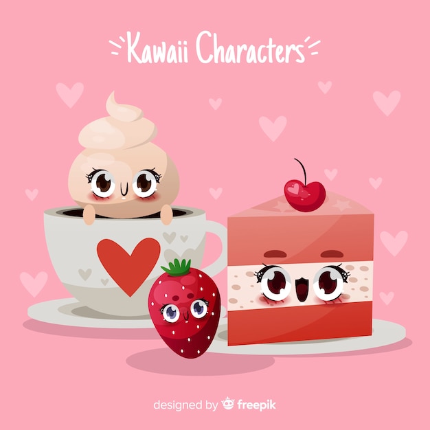 Free vector hand drawn kawaii food background