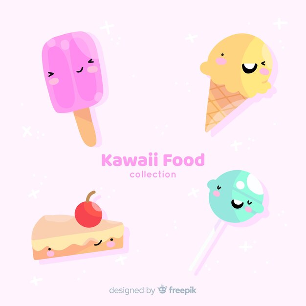 Hand drawn kawaii food collection