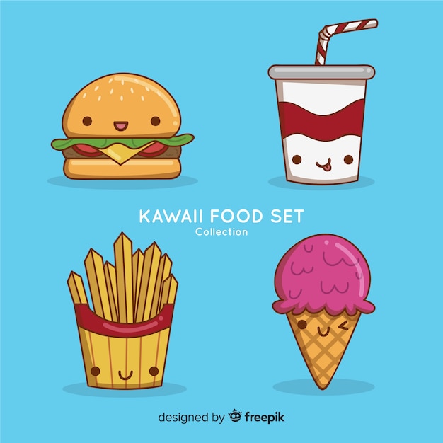 Hand drawn kawaii food collection