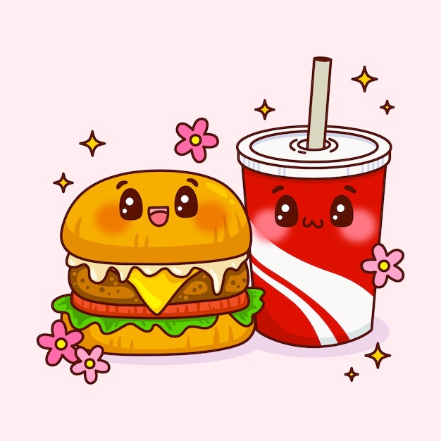 Free Vector hand drawn kawaii food collection