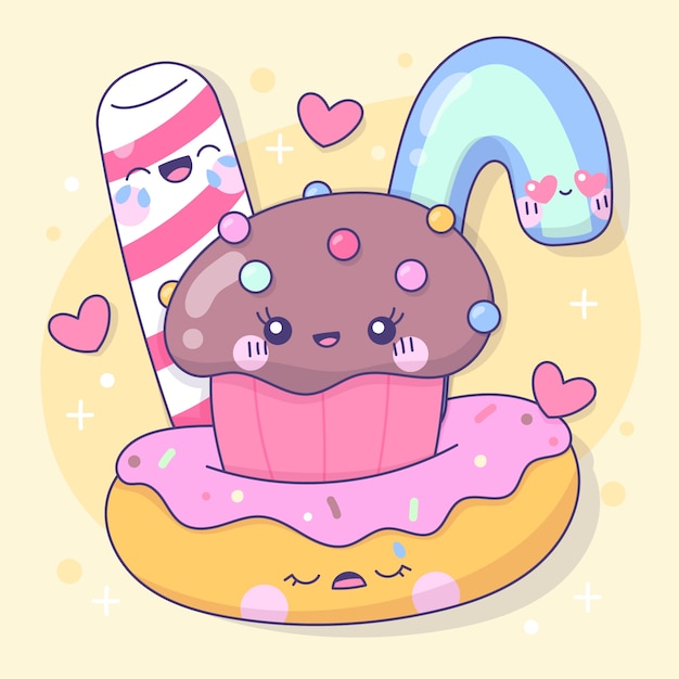 Free Vector hand drawn kawaii food collection