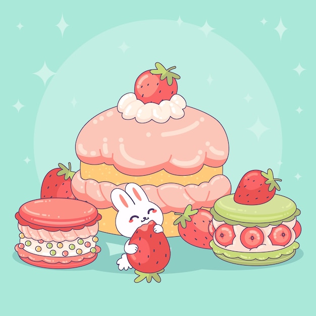 Hand drawn kawaii food illustration