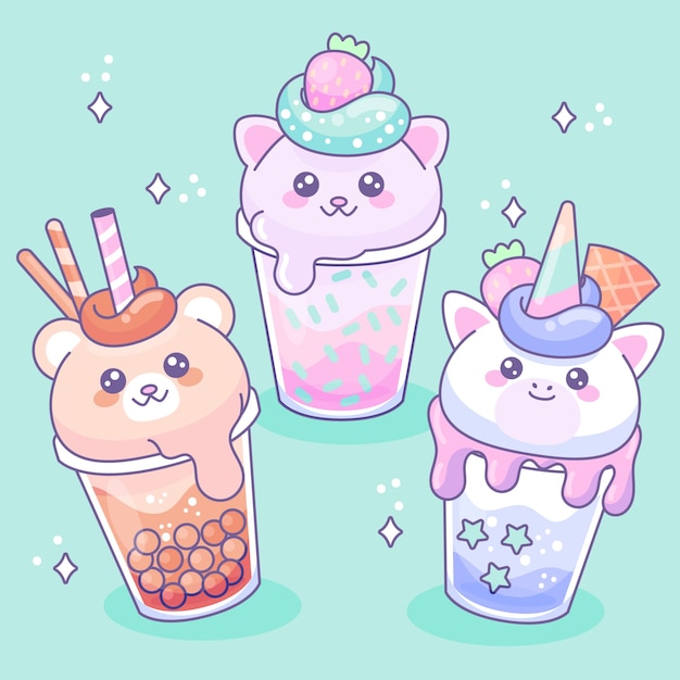 Hand drawn kawaii food illustration