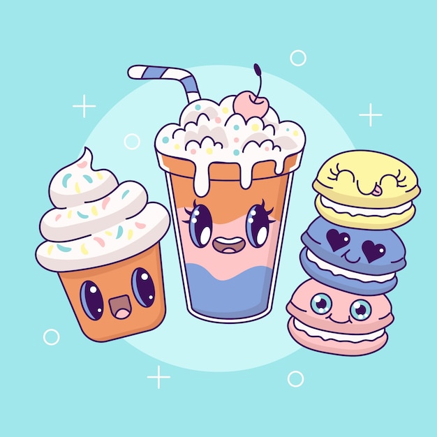 Hand drawn kawaii food illustration