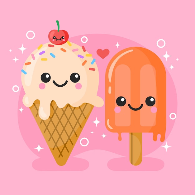 Hand drawn kawaii food illustration