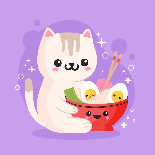 Hand drawn kawaii food illustration