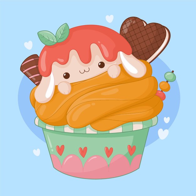 Hand drawn kawaii food illustration