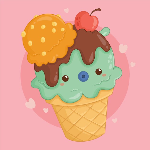 Hand drawn kawaii food illustration