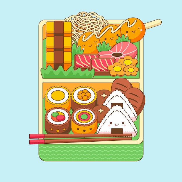 Hand drawn kawaii food illustration